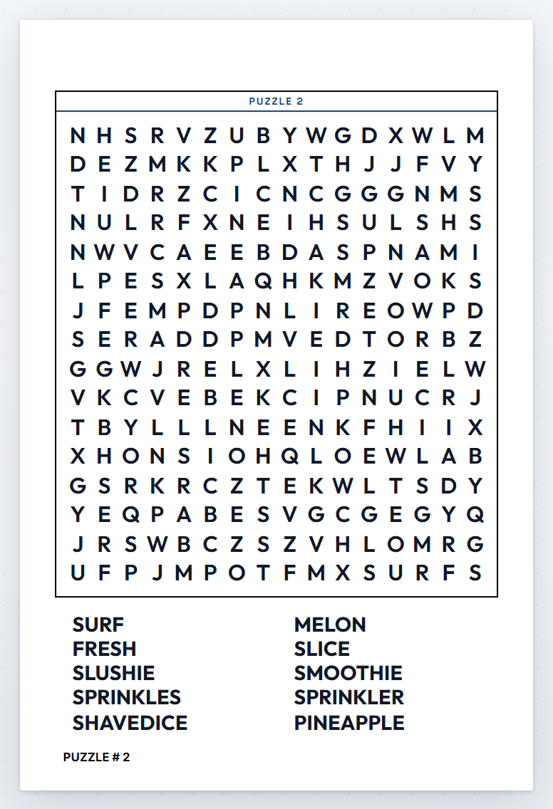 A Word Search page in Preview with guides hidden