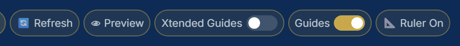 Refresh, Preview, Xtended Guides, Guides and Ruler controls