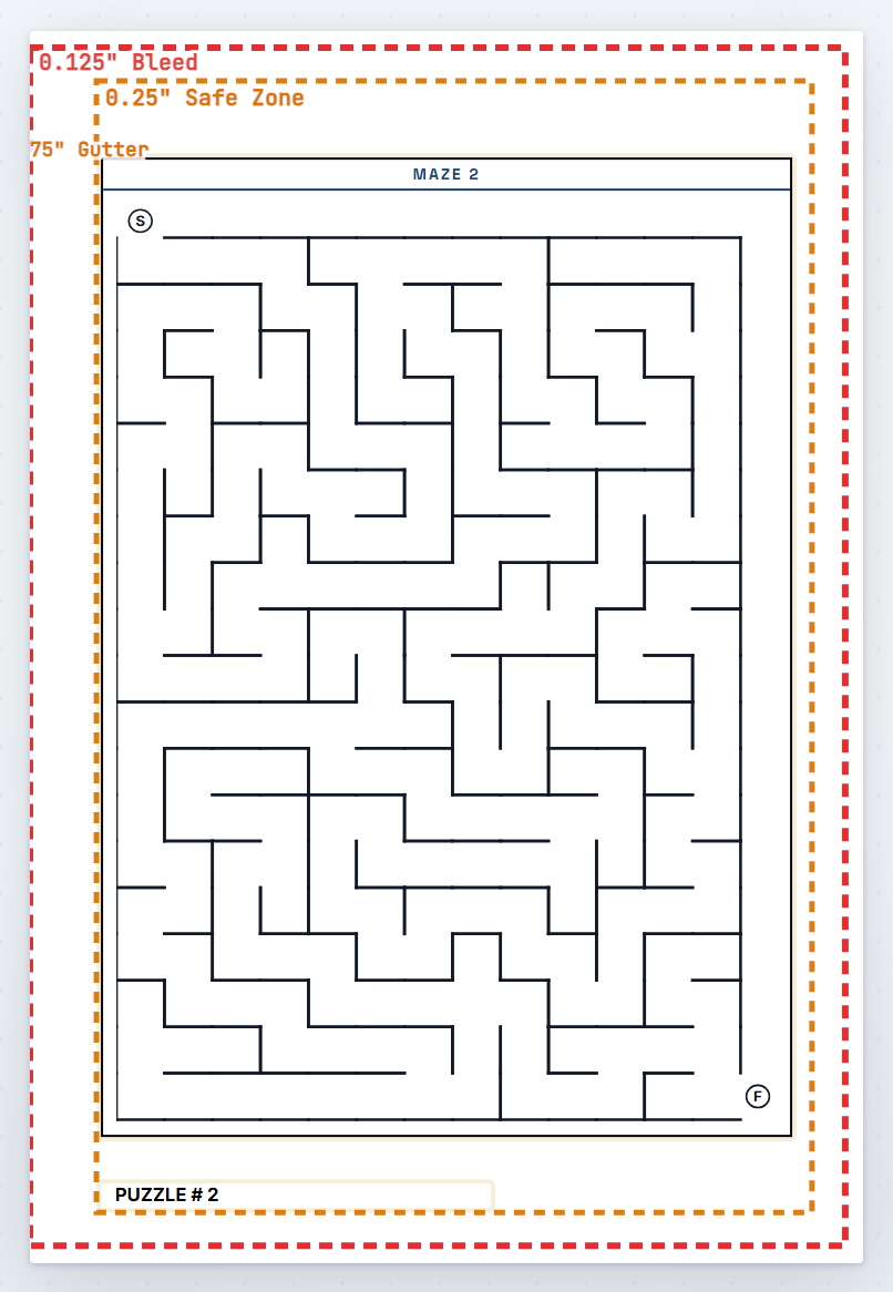 A generated rectangular maze with S and F markers