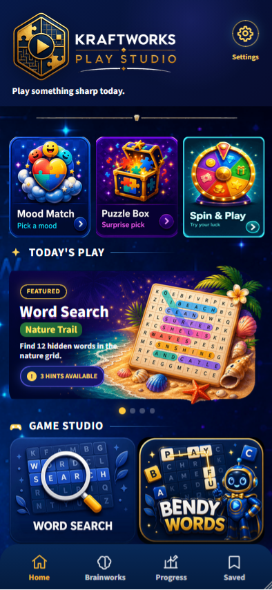 PlayStudio home screen