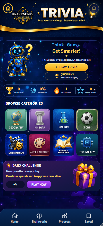 Trivia home screen